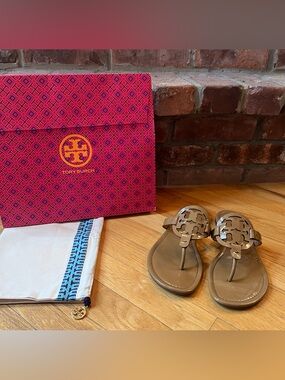 Tory Burch Tan Patent Leather Miller Sandals